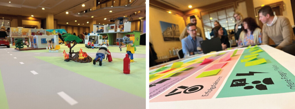 Bilder des Warm-Ups: Szenario aus Playmobil und Arbeiten mit Post-Its